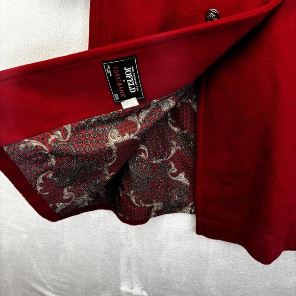Vintage 90s Jofeld Double Breasted Red Wool Coat Womens XL Paisley Long Relaxed - Picture 12 of 16